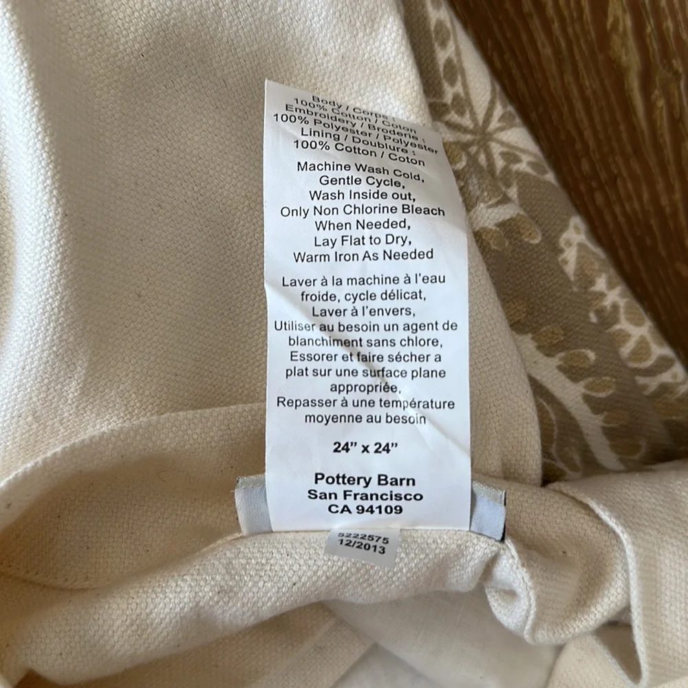 Pottery Barn square Pillow Case 24 x 24”